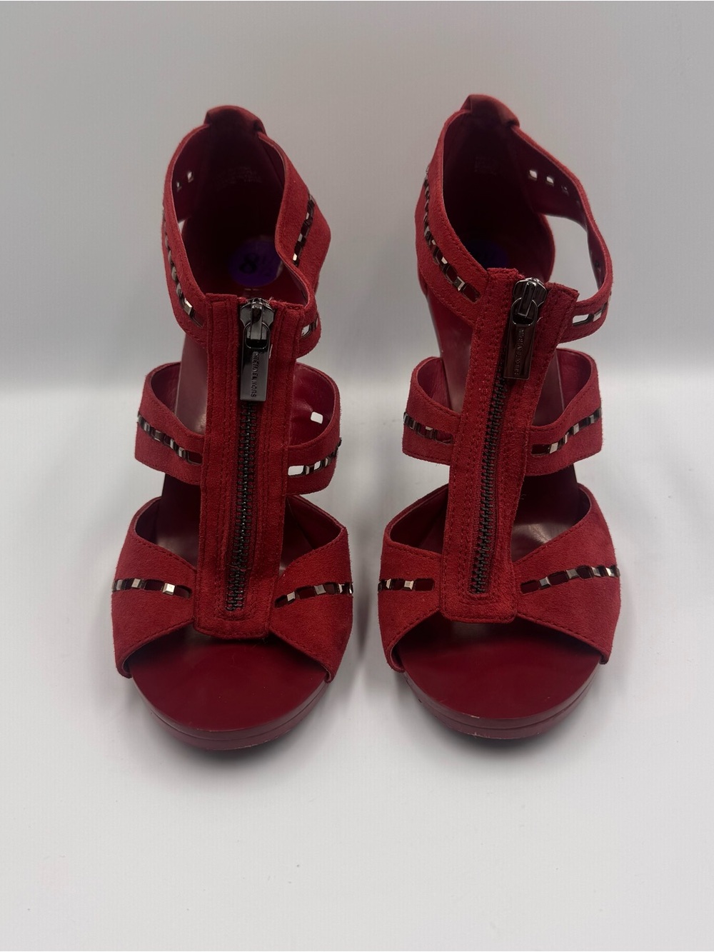 Michael Kors Red Strappy Suede Zip-Heel Sandals Women’s 8 1/2